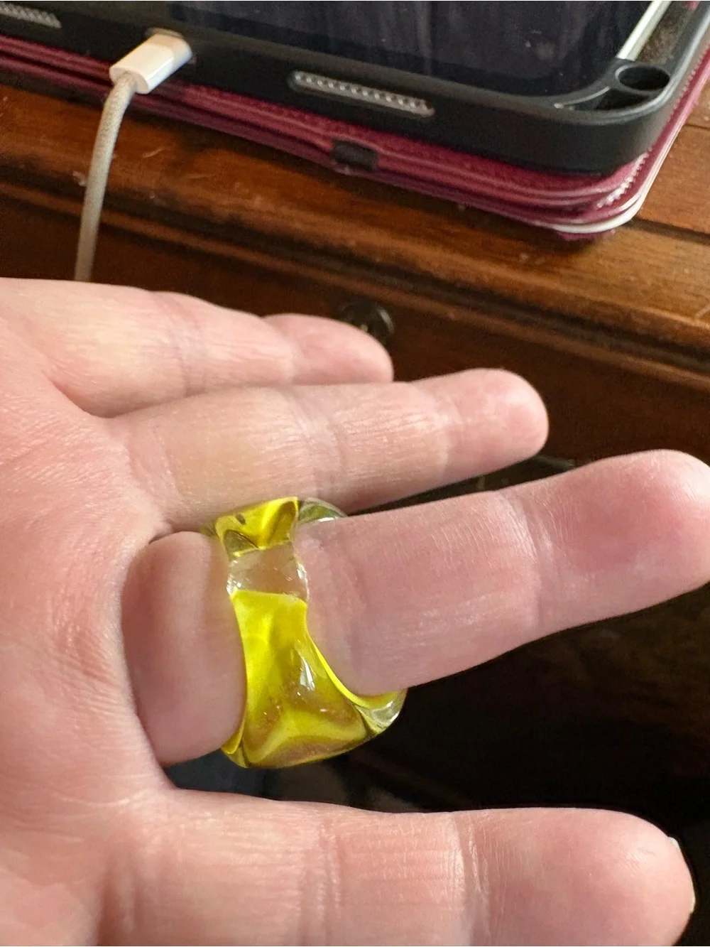 Yellow Swirl Decorative Glass Ring - Unbranded size 6 1/2